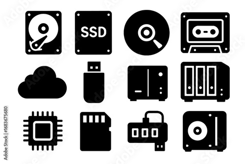 Cloud memory storage data drive raid optical icons icon usb vector tape