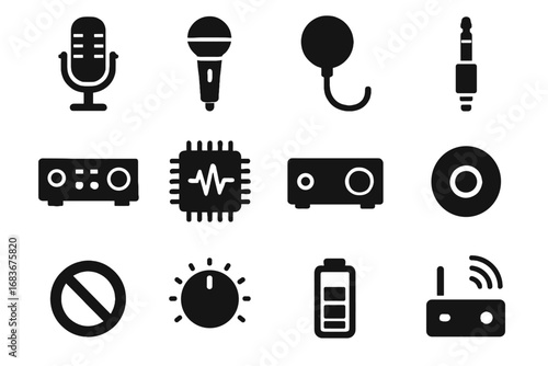 Wireless mute hardware voice filter audio mic icons icon vector jack button