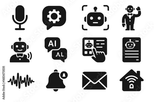 Butler robot bubble panel voice icon modern vector face notification wave message
