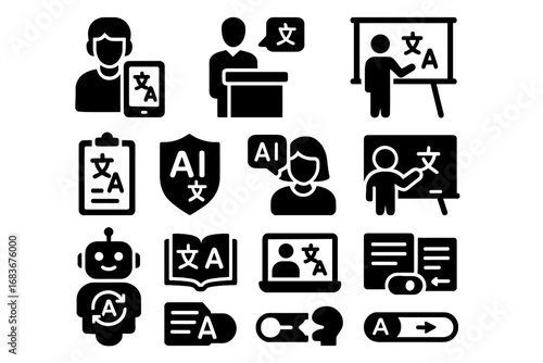 Education converter translator badge paper tablet icons icon vector bot blackboard whiteboard