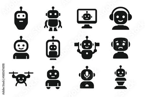 Humanoid ai drone face mobile bot icon desktop expressive vector translator robot