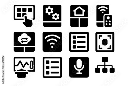 Devices fridge panel symbol icon command smart cloud camera signal icons vector