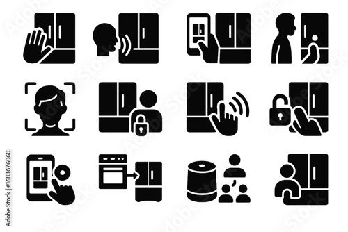 Hand user entry icon sensor login wave smart button fridge vector
