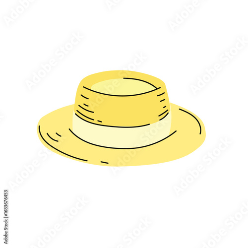 Beach straw summer women hat. Modern flat design. Vector illustration isolated on white background.
