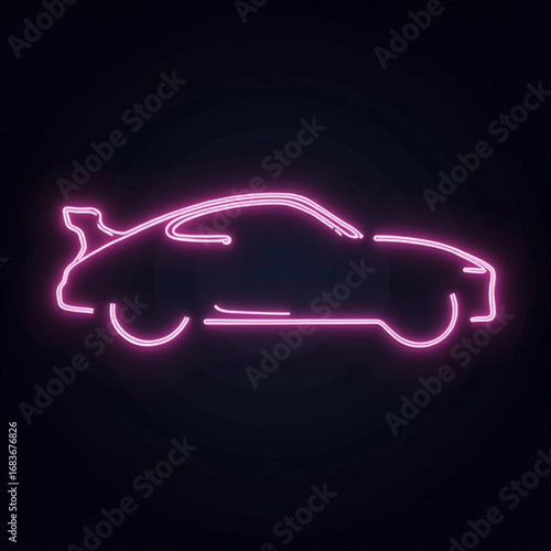Neon Car Silhouette: A vibrant neon car silhouette glows against a black backdrop, exuding modernity and sleek design. 