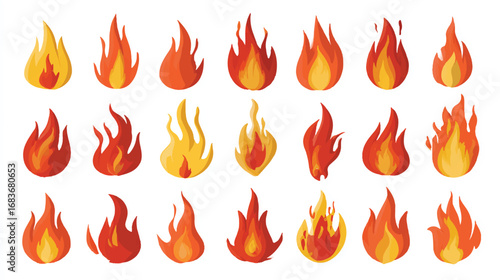 Cartoon Fire Flames Collection Set of Different Shapes and Colors Illustration for Design Elements