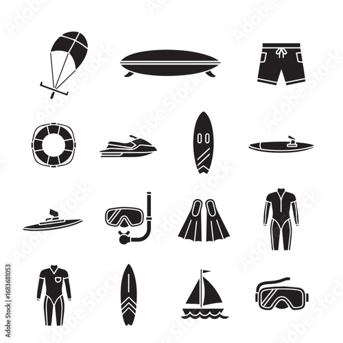 Collection of Water Sports and Beach Activity Icons