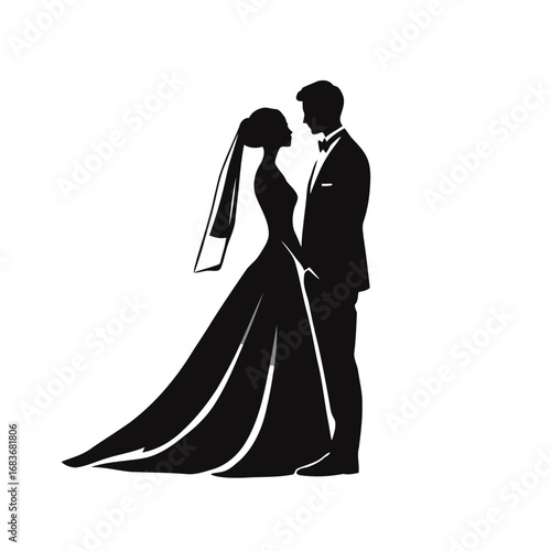 A couple's love is beautifully illustrated in a silhouette of a bride and groom during their wedding ceremony