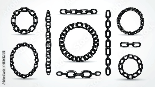 Chains in Different Designs on White Background Symbolic Representation of Connection Security and Strength