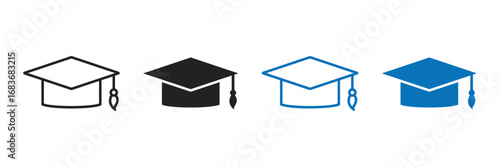 Academic cap icon. Graduation cap icon vector. Student hat outline and filled vector sign