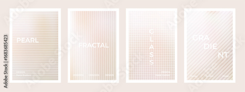 Set of pearl cream gradient stripes with ribbed fractal glass effect background set. Simple beige silk soft poster. Modern dynamic design for social media, idol poster, banner, flyer