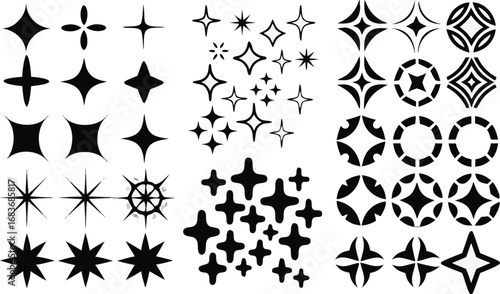 Abstract Black and White Geometric Symbols | Vector Stars, Circles, Crosses, Decorative Shapes, Modern Patterns for Graphic Design