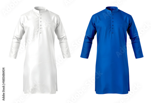 Men's Kurta Shirts White and Blue Traditional Attire