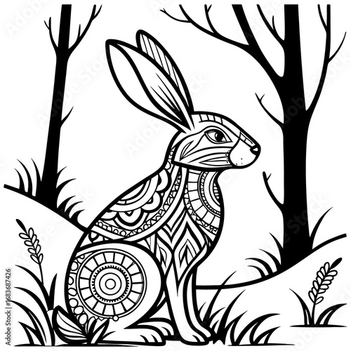 A cute cartoon rabbit with long ears is holding a pink flower, symbolizing spring, with a carrot nearby