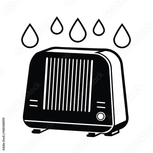 Illustration of a vintage heater with water droplets falling from above