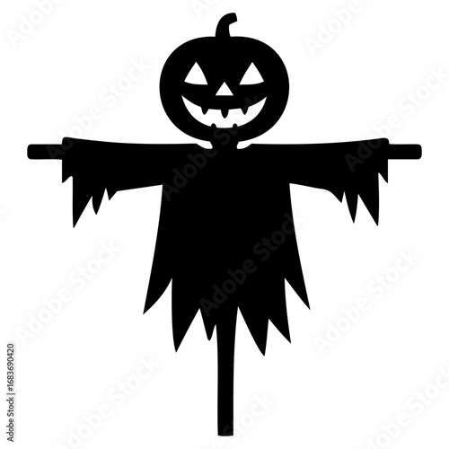 Silhouette of a scarecrow with a pumpkin head for halloween decoration art