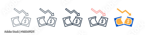 Bankruptcy different style icons set vector illustration. 