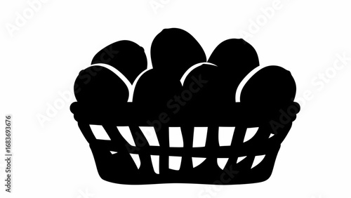 A stylized silhouette of a basket filled with multiple eggs, showcasing a simple yet striking design element
