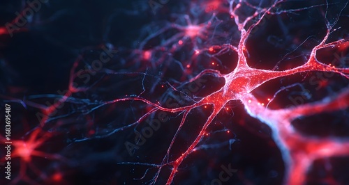 3D render of a close-up view showing the intricate network and structure of the human nervous system