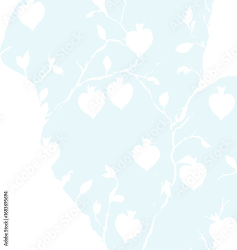 ChatGPT сказал:

This image shows a high-contrast black and light-blue silhouette pattern of heart-shaped pomegranates with stems and leaves on intertwining branches