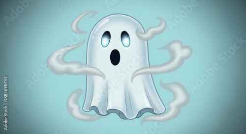 Spooky Ghost Character with Glowing Eyes and Smoke Wisps