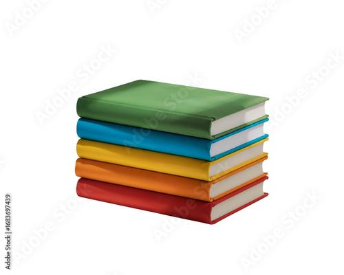 Wallpaper Mural Stack of Six Brightly Colored Hardcover Books — Green, Blue, Yellow, Orange, Red, and Green in Tilted Pile on Transparent Background Emphasizing Education and Academic Organization Torontodigital.ca