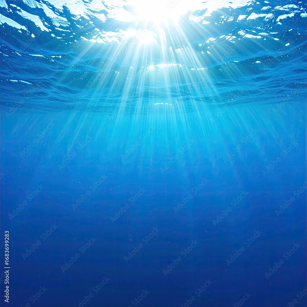 Obraz premium Sunlight beams through deep, vibrant blue ocean water