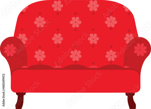 Cozy red floral loveseat vector illustration elegant furniture design scalable eps transparent background