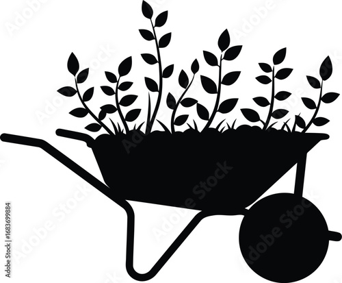 Gardening wheelbarrow with fresh green sprouts growing cultivation and agriculture concept vector