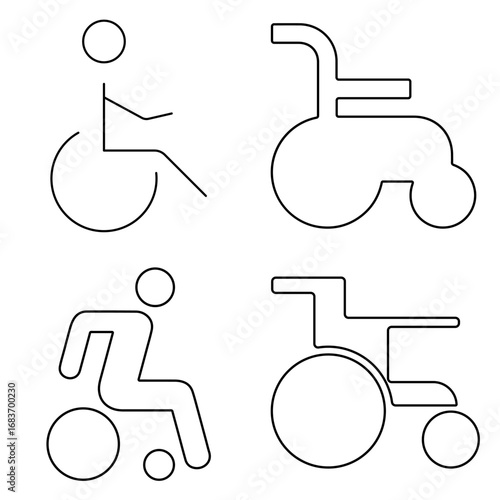 Group of black disabled person icons on a white background. Vector illustration.