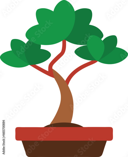 Artistic potted bonsai tree miniature japanese garden element vector illustration transparent background