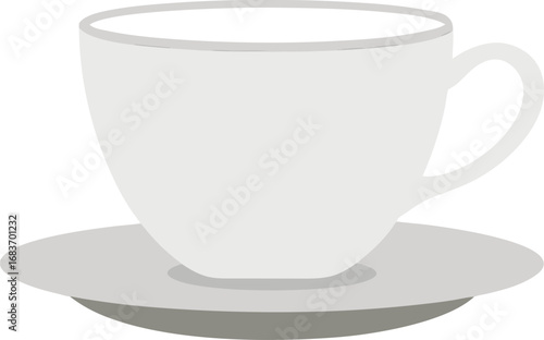 Clean vector illustration of a white ceramic teacup and saucer for elegant beverage presentations transparent background