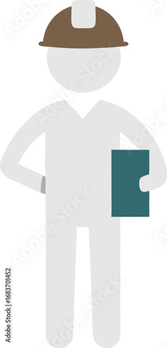 Construction worker with clipboard inspecting site in flat vector illustration transparent background
