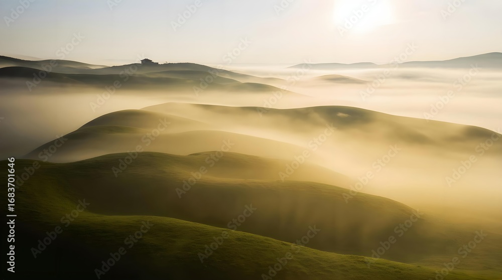 Obraz premium Green hills shrouded in mist
