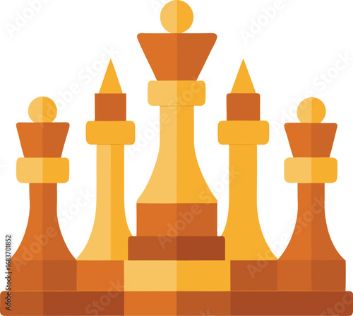Wooden chess pieces arranged neatly strategy game entertainment vector illustration transparent background