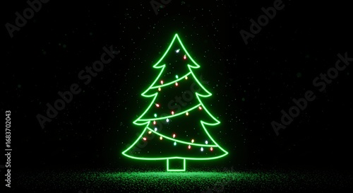Neon green christmas tree outline illustration