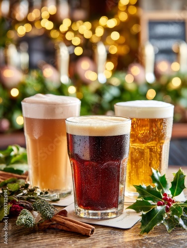 Cocteles festivos sin alcohol en una mesa de pub durante la temporada navideña