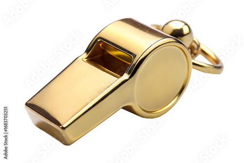 Gold whistle against isolated on white background ,PNG. AI Generated.