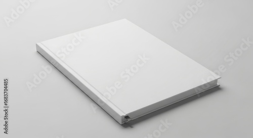 Isolated white hardcover book with a plain empty cover on a light surface, a versatile template for design and branding mockups