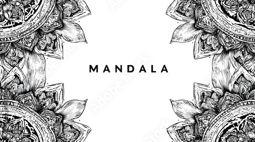 Detailed Mandala Design with Intricate Patterns and Spiritual Symbolism in Black and White Coloring Style
