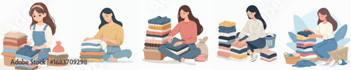 vector of a woman folding clothes