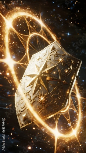 Golden Compass with Intricate Design Illuminated by Radiant Light