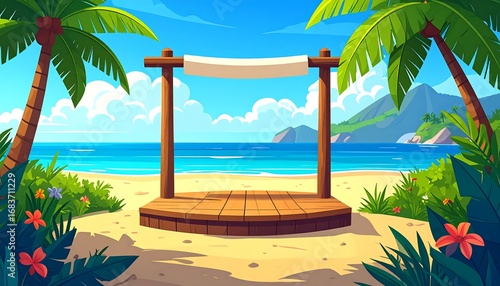 Tropical beach stage with banner