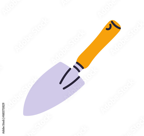 Icon of garden trowel, small hand tool for digging soil, planting flowers, weeding ground and cultivating beds, little shovel for gardening, farming and yard care isolated flat vector illustration.