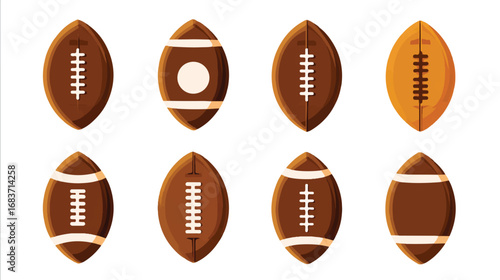 Eight Footballs in Different Styles Displayed on a White Background for Sports and Design Projects