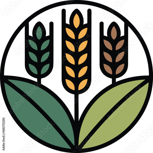 Agricultural Wheat Grain Circle Icon Symbolizing Farming and Harvest Season