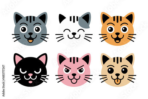 Adorable kitten face illustration set, cartoon cat vector collection, playful pet expressions, cute feline graphics, fun animal art, charming character designs, furry inspiration