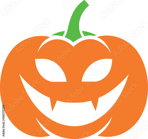Smiling halloween pumpkin jack o lantern with fangs isolated on white background