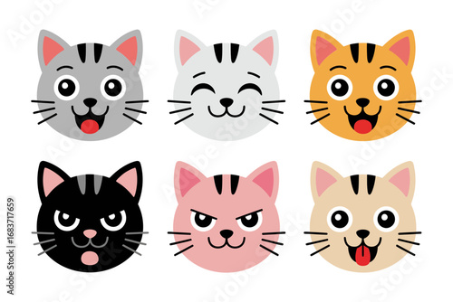 Playful kitten faces vector collection, cartoon cat illustration set, adorable feline expressions, cute pet graphics, fun animal art, charming character designs, sweet furry companions