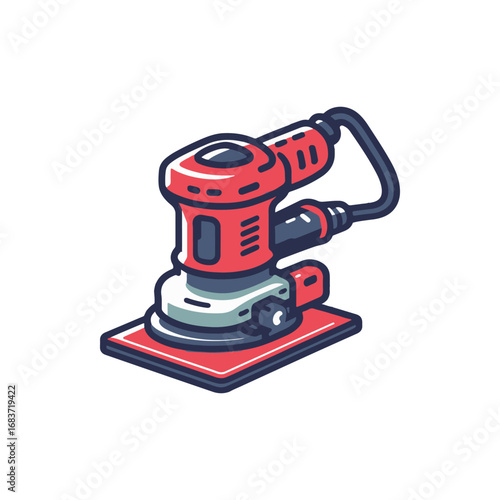 A detailed illustration of a power sander in action, showcasing its design and functionality